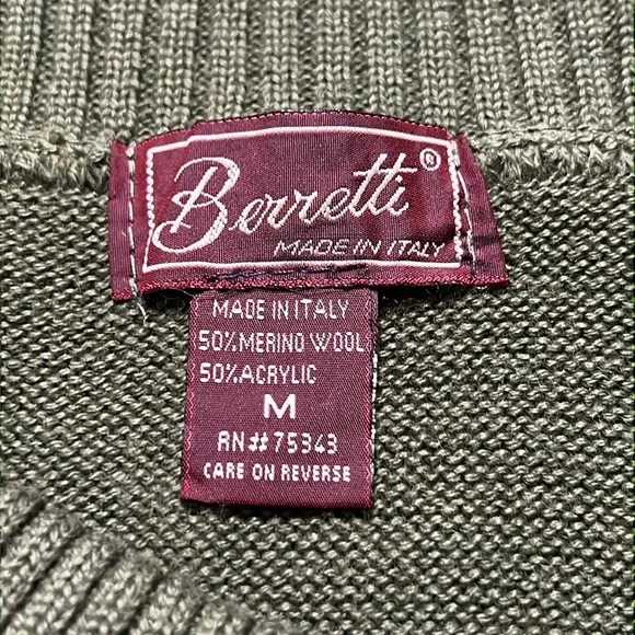 Vintage Borretti Olive Green Merino Wool Sweater Italy Made M